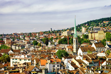 Fraumunster Church and rooftops of old city center Zurich