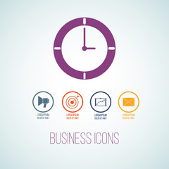 Vector business icon in the form of clock. Icon set for for annual reports, charts, presentations, workflow layout, banner, number options, step up options, web design with symbols and space for text