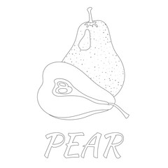 Pear. Page for coloring book. Doodle design.Fruits. Vector illustration.