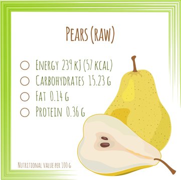 Pears. Nutrition facts. Flat design, no gradient. Vector illustration