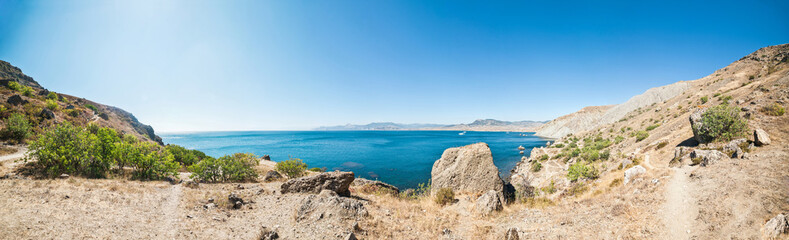 Fototapeta na wymiar Meganom mountain range panoramic lanscape, Crimea, Russia