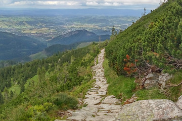 A stony path high in the mountains. Zakopane, Tatra Mountains, Poland.