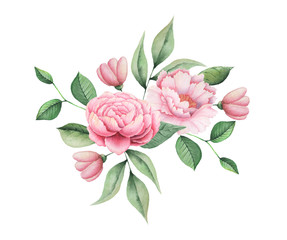 Obraz premium Hand painted watercolor charming combination of Flowers and Leaves isolated on white background