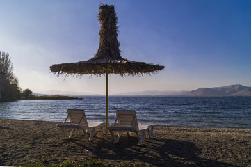 Sevan lake beach umbrella in Armenia