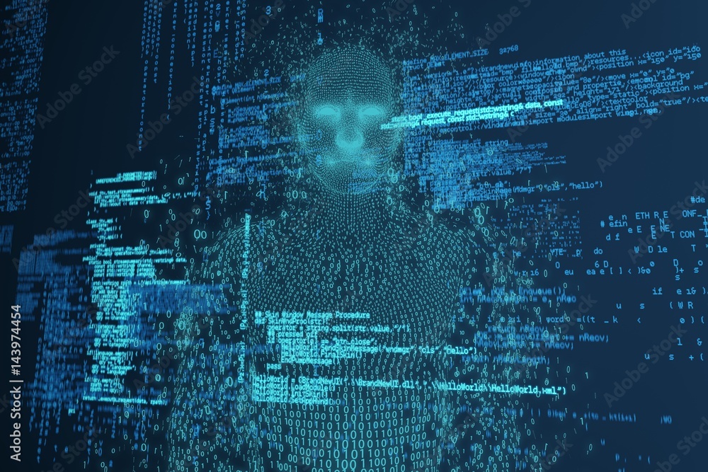 Poster composite image of composite image of pixelated 3d male