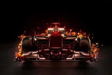 Wall murals Motorsport Hot team motor sports racing car with studio lighting and fire effect. 3d rendering illustration