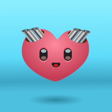 A cute heart character with exhaust pipes in kawaii style. Vector illustration