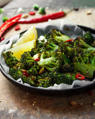 Roasted broccoli with peanuts and chili