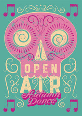 Open Air festival party typographic vintage style grunge poster design. Retro vector illustration.