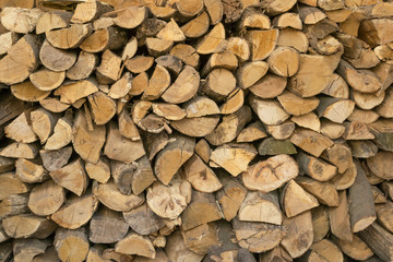 dry firewood, natural wooden background