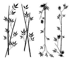 Black vector hand painted decorative bamboo borders or frame elements isolated on white background