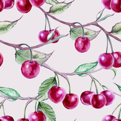 Background branch with cherries. Seamless pattern. 