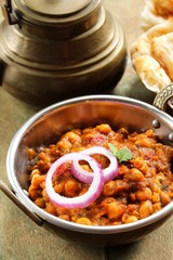 Channa Masala / Chole -Indian Curry with Chickpeas served in a Kadai