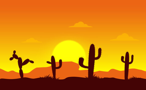 Cannon desert with cactus silhouette