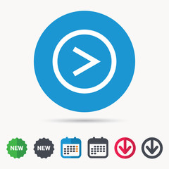 Arrow icon. Next navigation symbol. Calendar, download arrow and new tag signs. Colored flat web icons. Vector