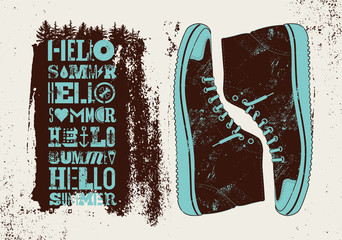 Hello Summer! Summer typographic grunge retro poster design. Vector illustration.
