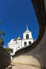 Pskov Kremlin wall with Trinity Cathedral