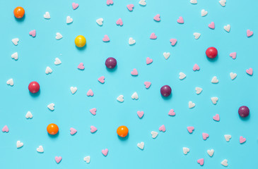 lollipop design with sugar candys on blue background top view pattern