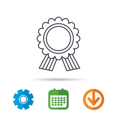 Award medal icon. Winner achievement sign. Calendar, cogwheel and download arrow signs. Colored flat web icons. Vector
