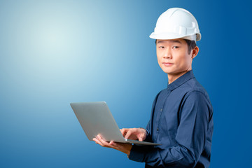 Man asian engineer with laptop