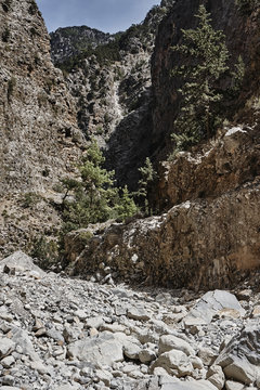 Rocky slopes Samaria Gorge on Crete Island.