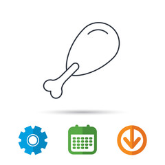 Chicken leg icon. Drumstick sign. Bird meat symbol. Calendar, cogwheel and download arrow signs. Colored flat web icons. Vector