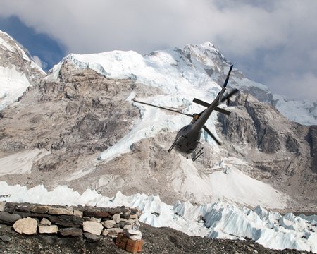 helicopper in Mount Everest base camp and mount Nuptse