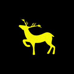 Yellow deer on black background. Fashion graphic design. Modern stylish abstract texture. Template for print decoration. Vector illustration.