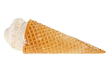Vanilla ice cream with cone on a white background