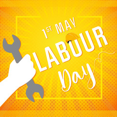 1 may - labour day banner. Happy labour day vector poster or banner with with wrenches fist. International Workers day illustration for greeting card design