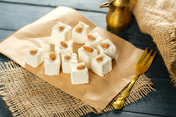 traditional eastern desserts on wooden background