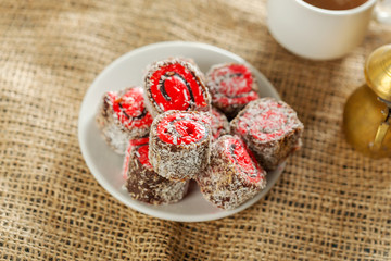 traditional eastern desserts on wooden background