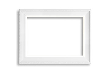 White blank picture frame isolated on white background.