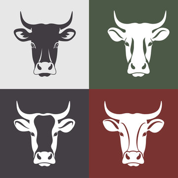 Cow / Cow head labels set. cow head portrait, set of stylized vector symbols. 