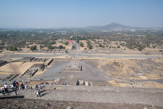 Teotihuacan, Mexico, circa february 2017: View from the pyramid of the sun in Archeological site Teotihuacan, Mexico