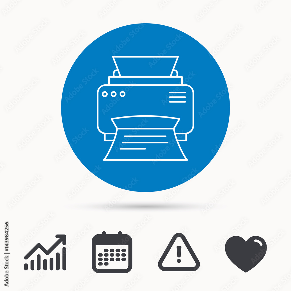 Poster printer icon. print document technology sign. office device symbol. calendar, attention sign and gro