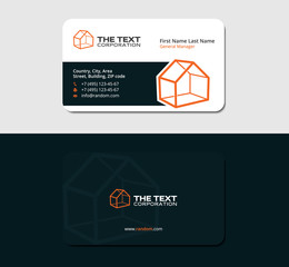 dark business card with orange cottage