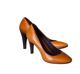 Women's brown shoes on a white background