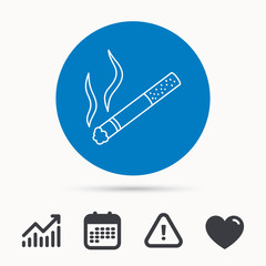 Smoking allowed icon. Yes smoke sign. Calendar, attention sign and growth chart. Button with web icon. Vector