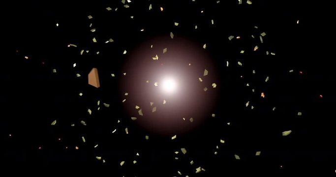 Multi layered spherical explosion with pieces of metal fragments, shards. 3d animation