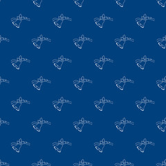Contour of white bells on blue background. Fashion graphic design. Modern stylish abstract texture. Template for prints, textile, wrapping and decoration, wallpaper.
