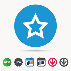 Star icon. Favorite or best sign. Web ranking symbol. Calendar, download arrow and new tag signs. Colored flat web icons. Vector
