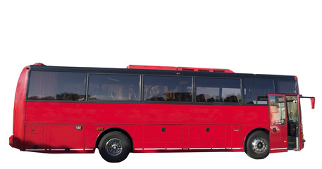 Isolated red sightseeing  tour bus.