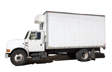 Isolated white refrigerated truck.