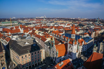 Fototapeta na wymiar Panorama view of Munich city center.