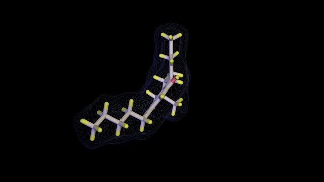THC molecule - stick model. Chemical found in cannabis , marijuana 3d rendering,3d animation