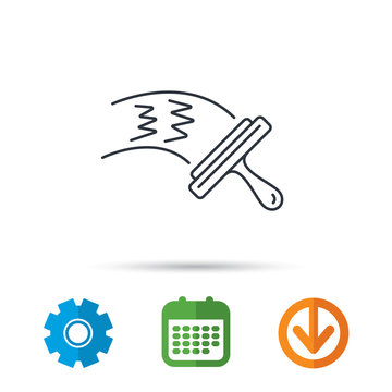 Washing windows icon. Cleaning sign. Calendar, cogwheel and download arrow signs. Colored flat web icons. Vector