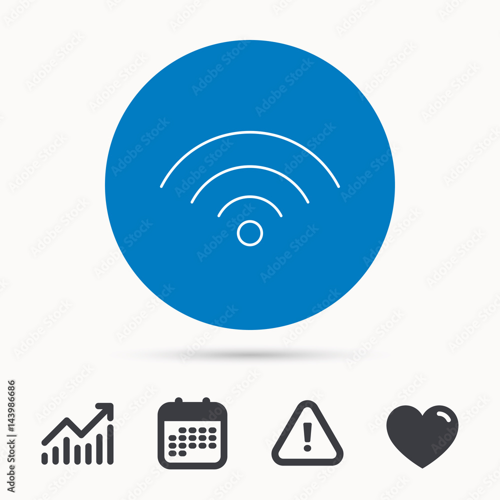 Poster wifi icon. wireless wi-fi network sign. internet symbol. calendar, attention sign and growth chart. 