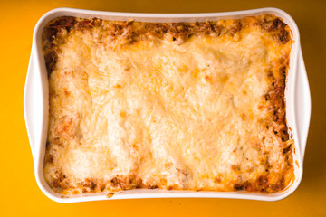 Lasagne cooked at home in large form for baking