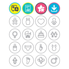 Baby and Maternity line icon. Pacifier, diapers.